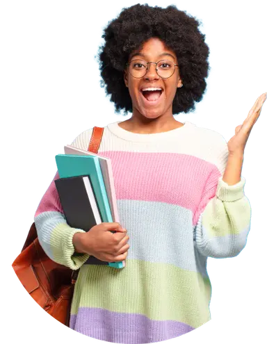 Happy student with books